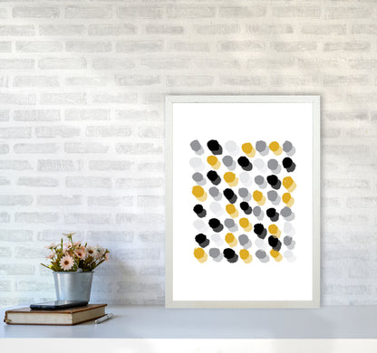 Mustard Polka Dots Abstract Modern Print A2 Oak Frame