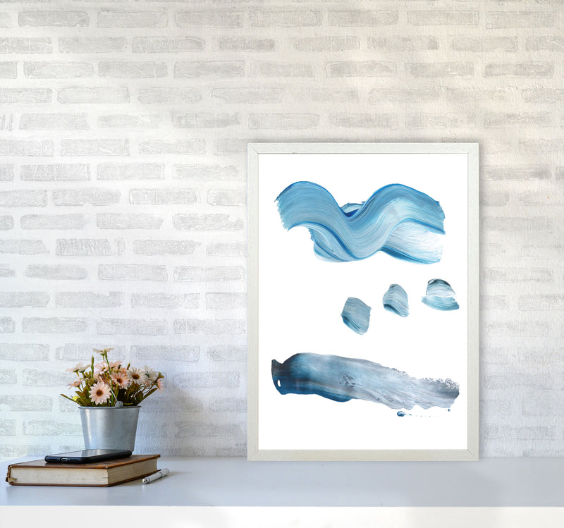 Light Blue Abstract Paint Strokes Modern Print A2 Oak Frame