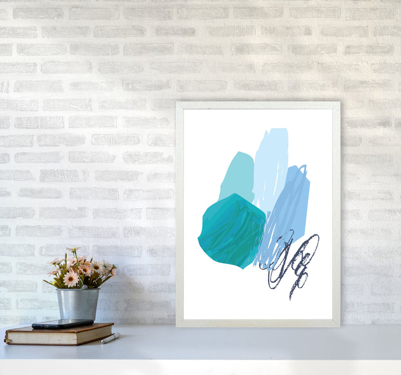 Blue Abstract Palette Drawings Modern Print A2 Oak Frame