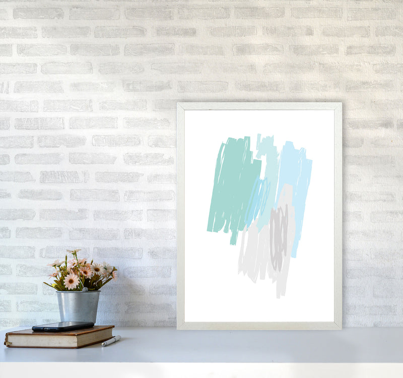 Mint Scribbles Abstract Drawings Modern Print A2 Oak Frame