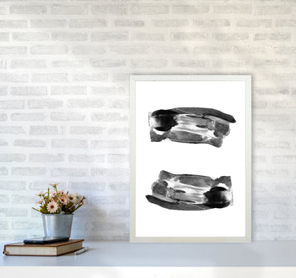 Black Abstract Paint Strokes Modern Print A2 Oak Frame