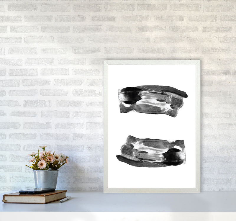 Black Abstract Paint Strokes Modern Print A2 Oak Frame
