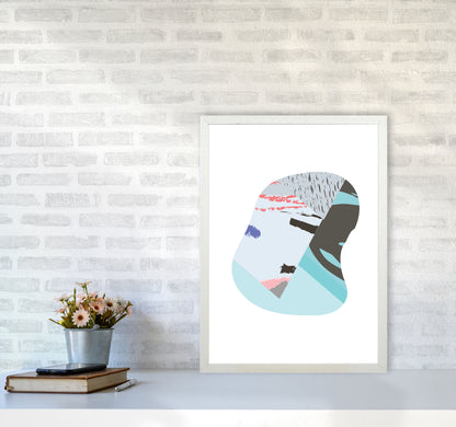Teal Abstract Patterns Shape Modern Print A2 Oak Frame