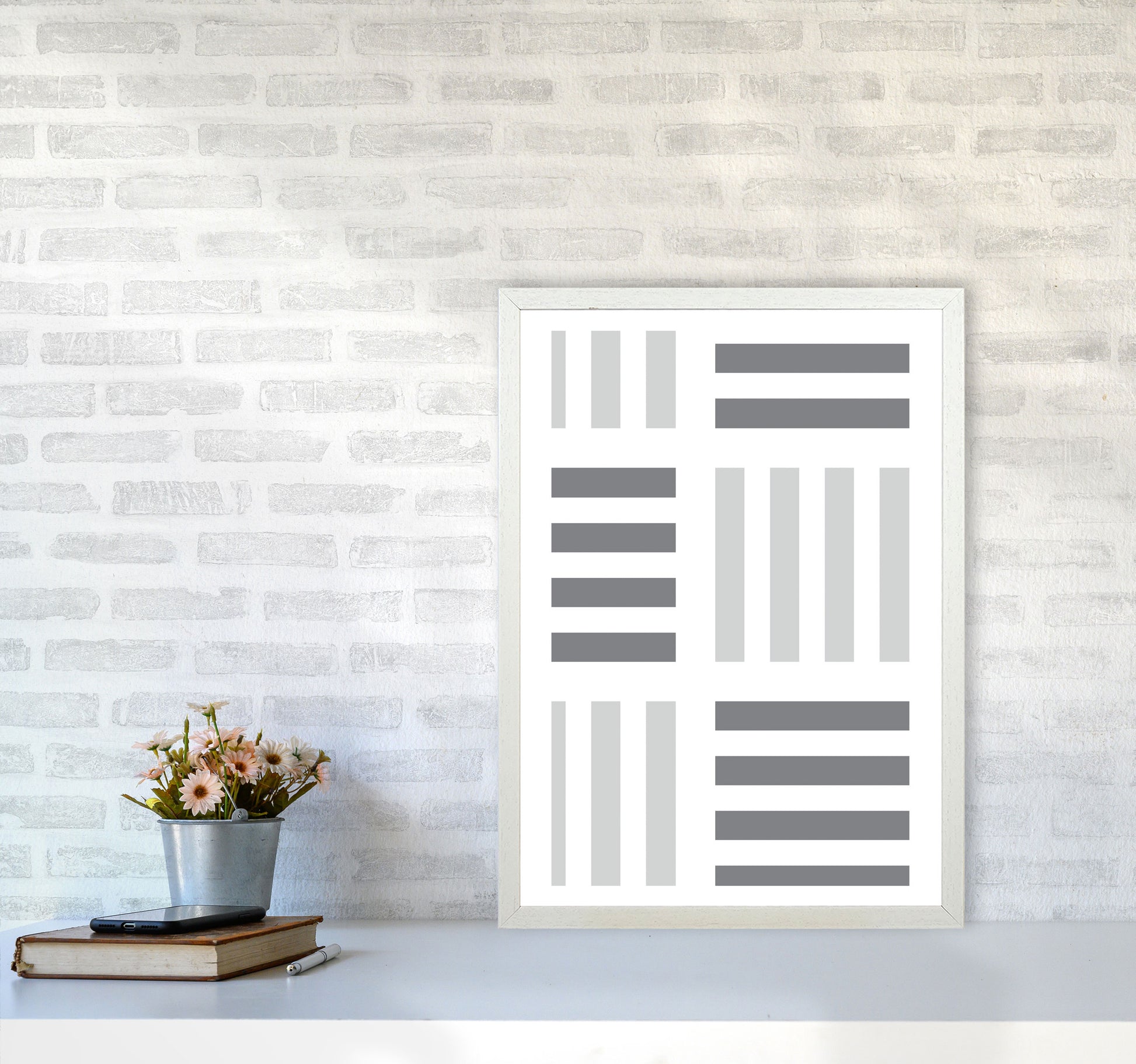 Grey Abstract Patterns 2 Modern Print A2 Oak Frame