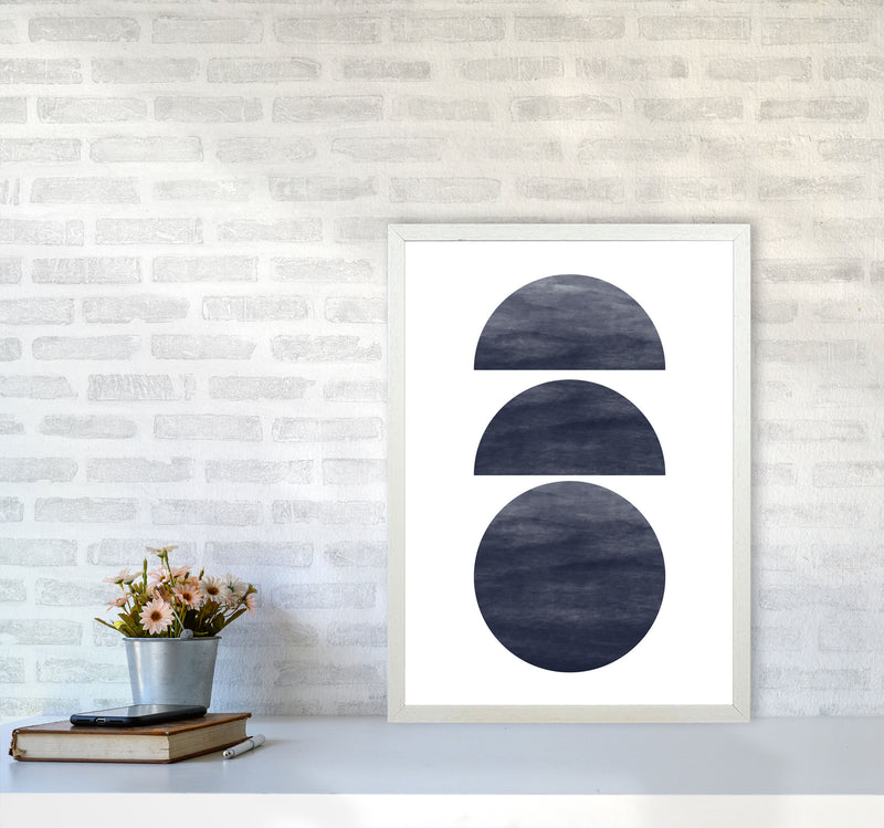 Abstract Navy Circles Modern Print A2 Oak Frame
