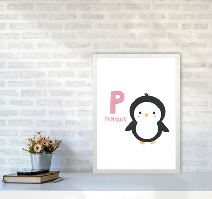 Alphabet Animals, P Is For Penguin Framed Nursey Wall Art Print A2 Oak Frame