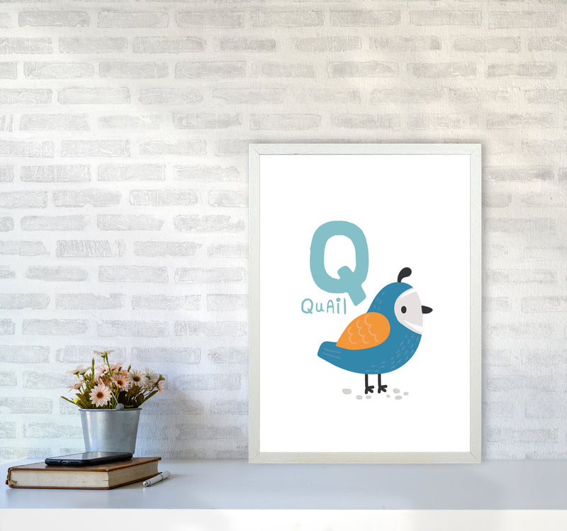 Alphabet Animals, Q Is For Quail Framed Nursey Wall Art Print A2 Oak Frame