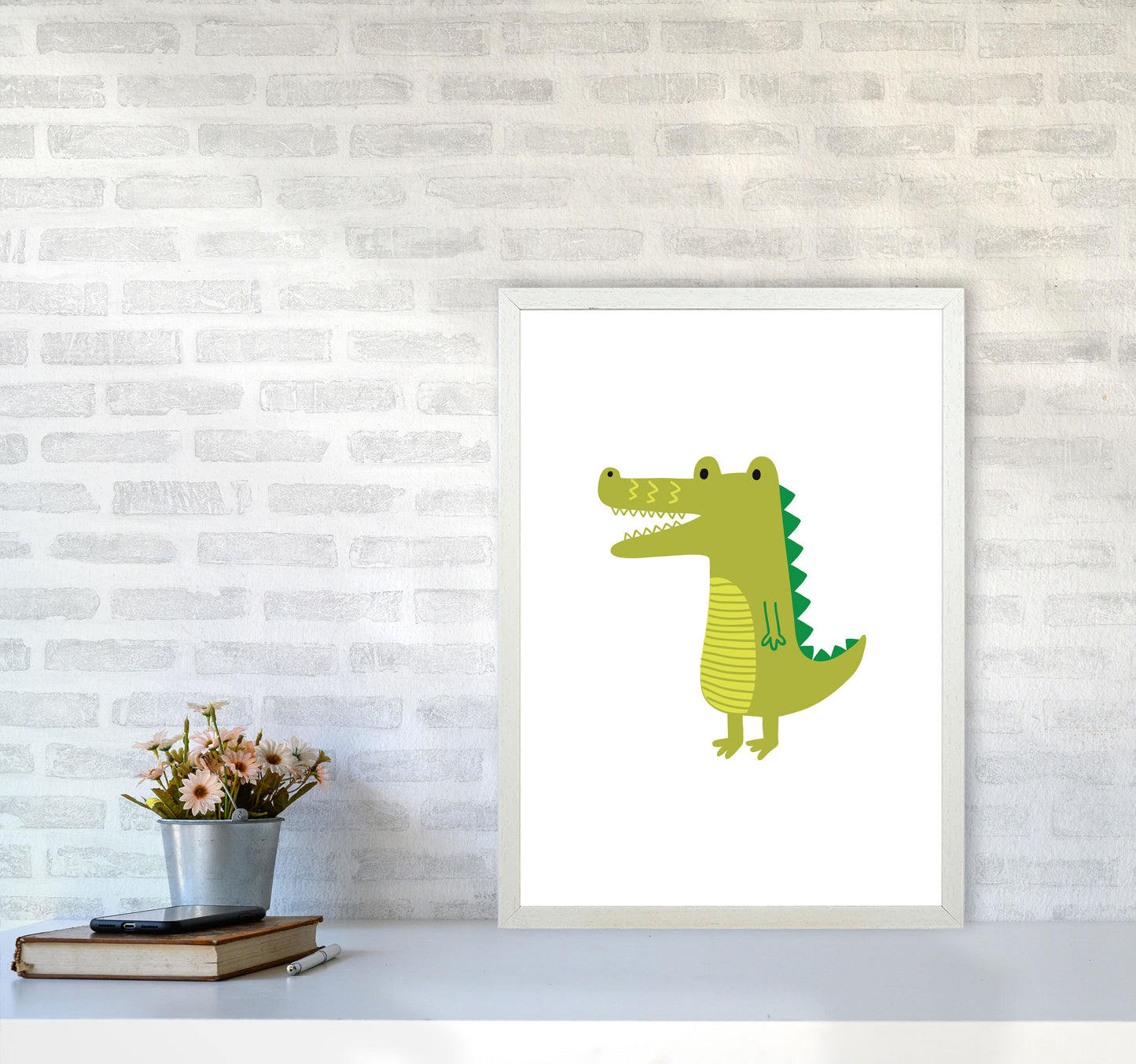 Children&#39;s Animals, Alligator Modern Print A2 Oak Frame