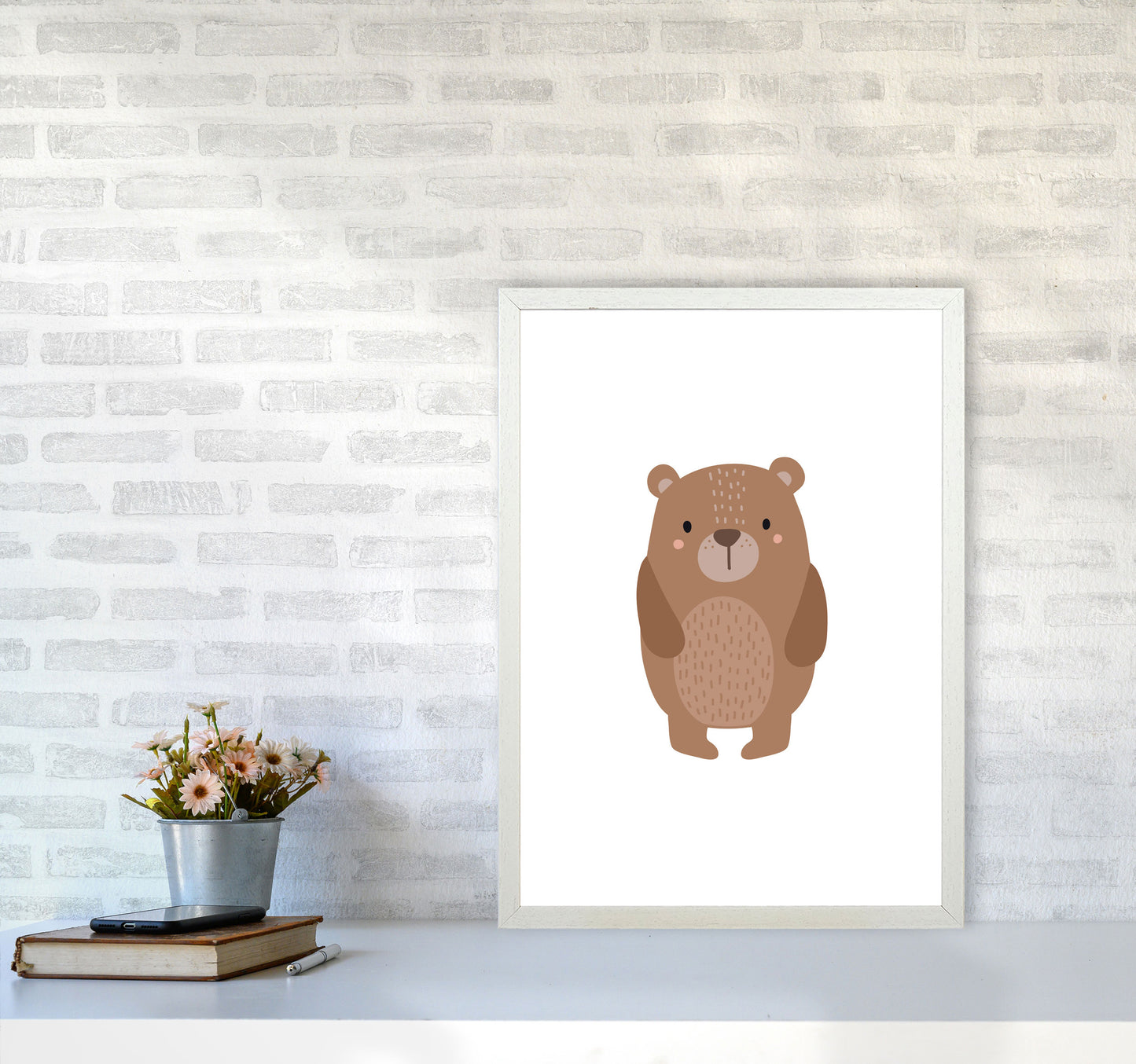 Children&#39;s Animals, Bear Modern Print A2 Oak Frame