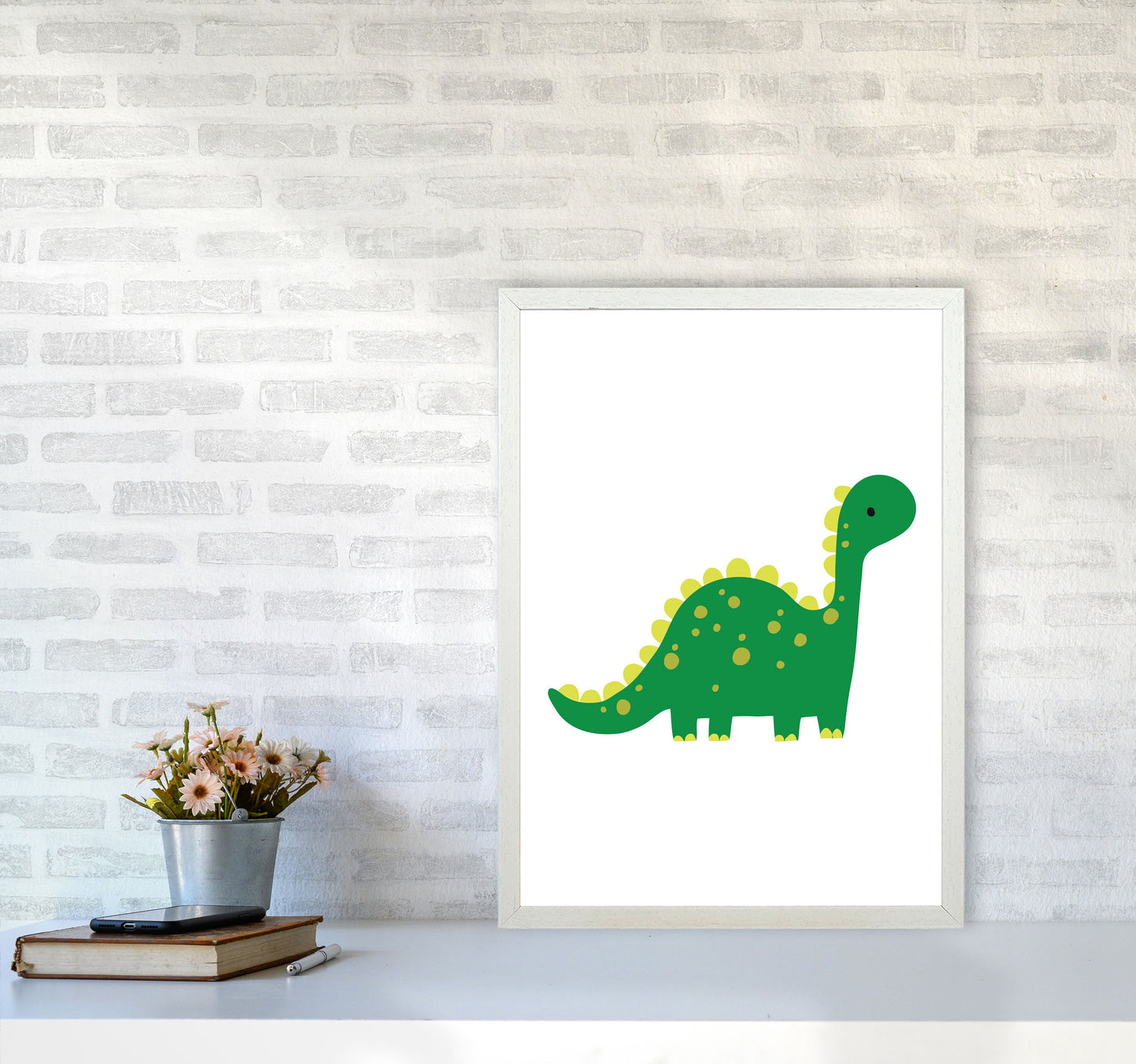 Children&#39;s Animals, Dino Modern Print A2 Oak Frame