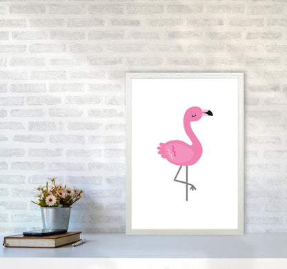 Children&#39;s Animals, Flamingo Modern Print A2 Oak Frame