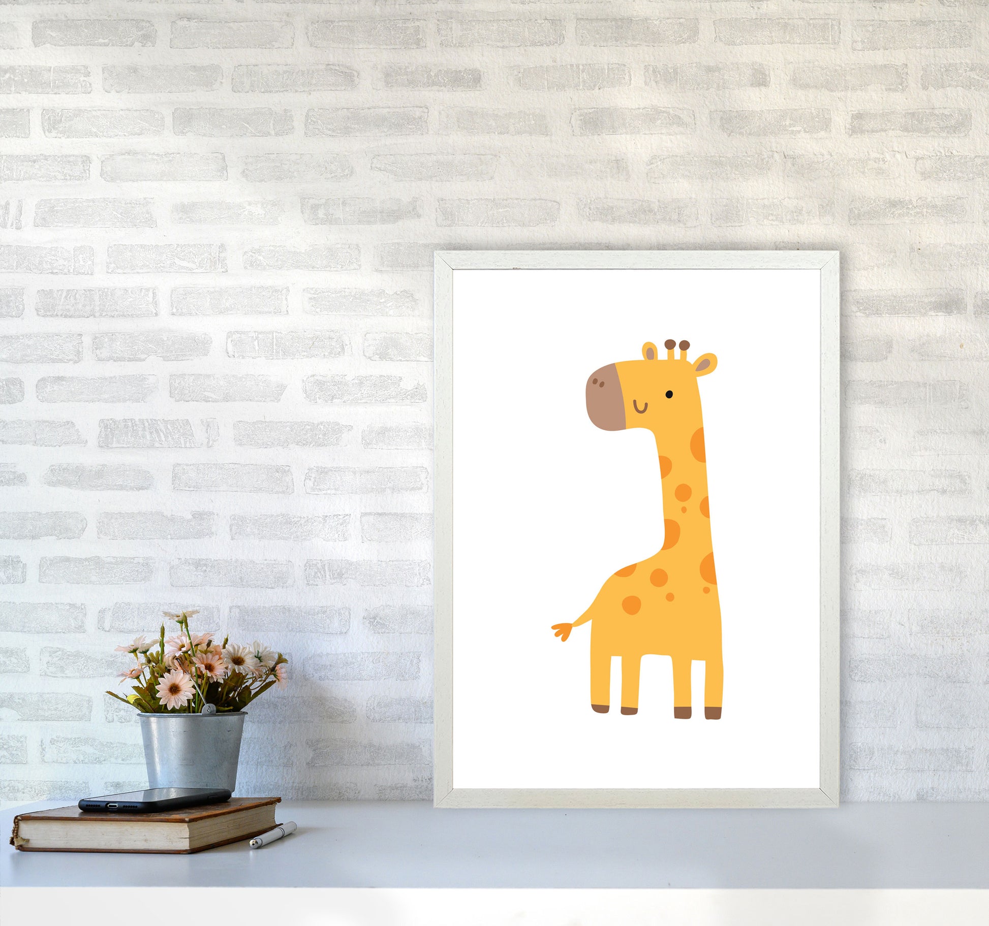 Children&#39;s Animals, Giraffe Modern Print A2 Oak Frame