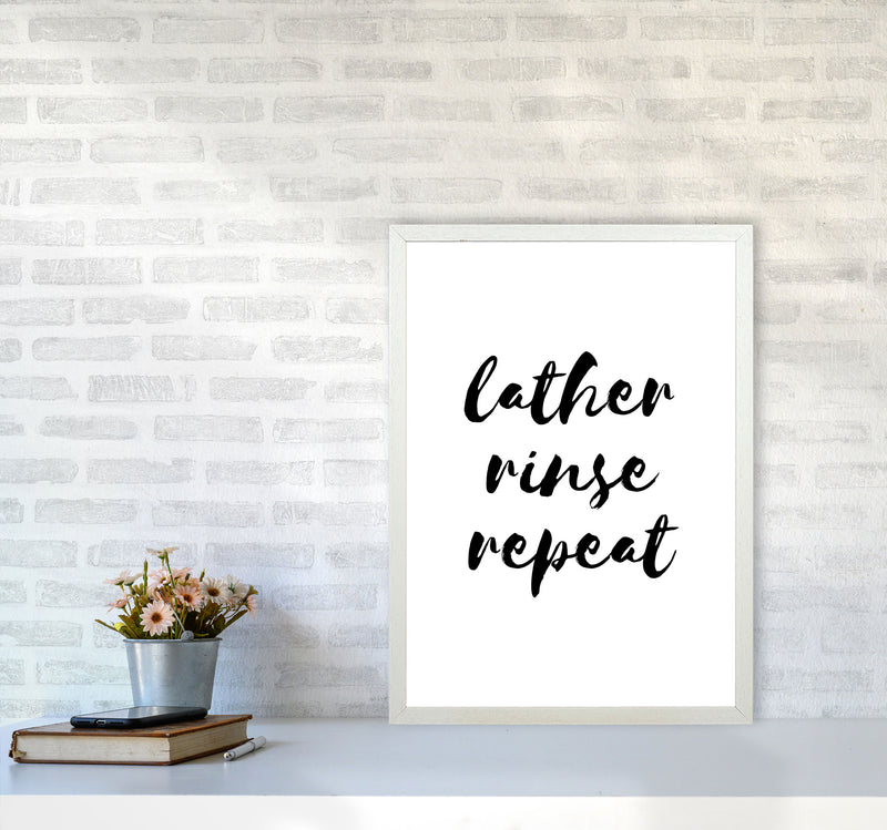 Lather Rinse Repeat, Bathroom Modern Print, Framed Bathroom Wall Art A2 Oak Frame