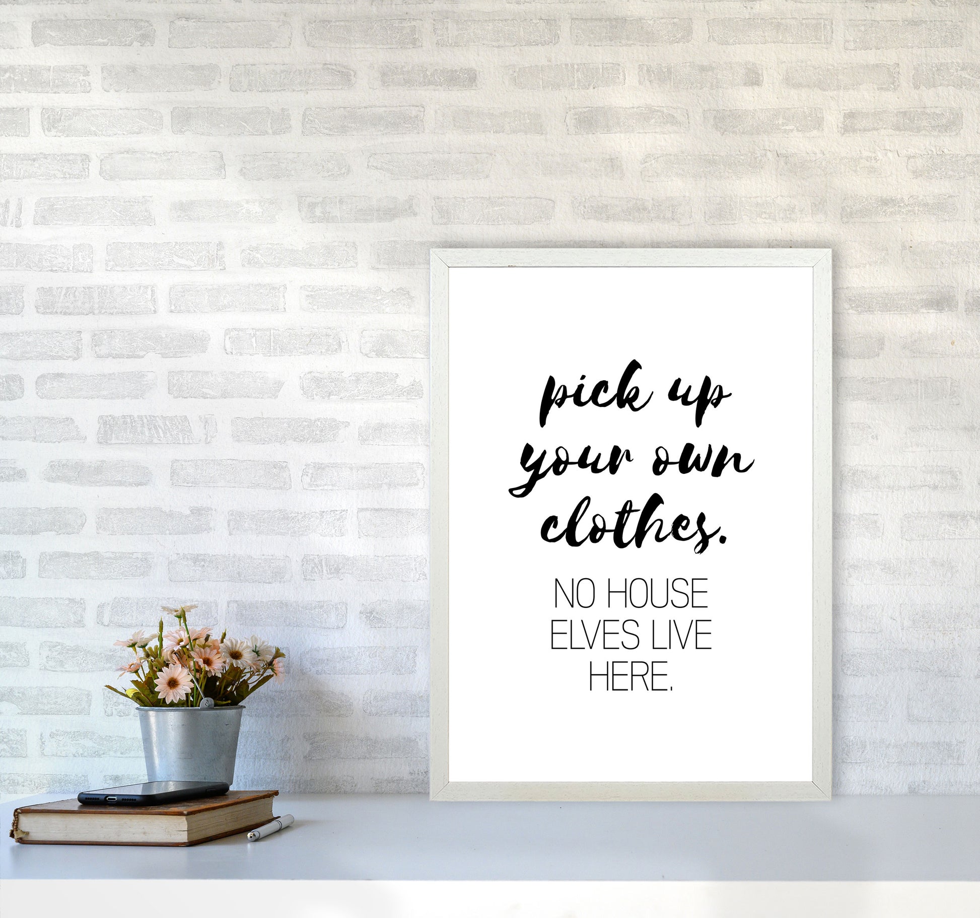 House Elves, Bathroom Framed Typography Wall Art Print A2 Oak Frame