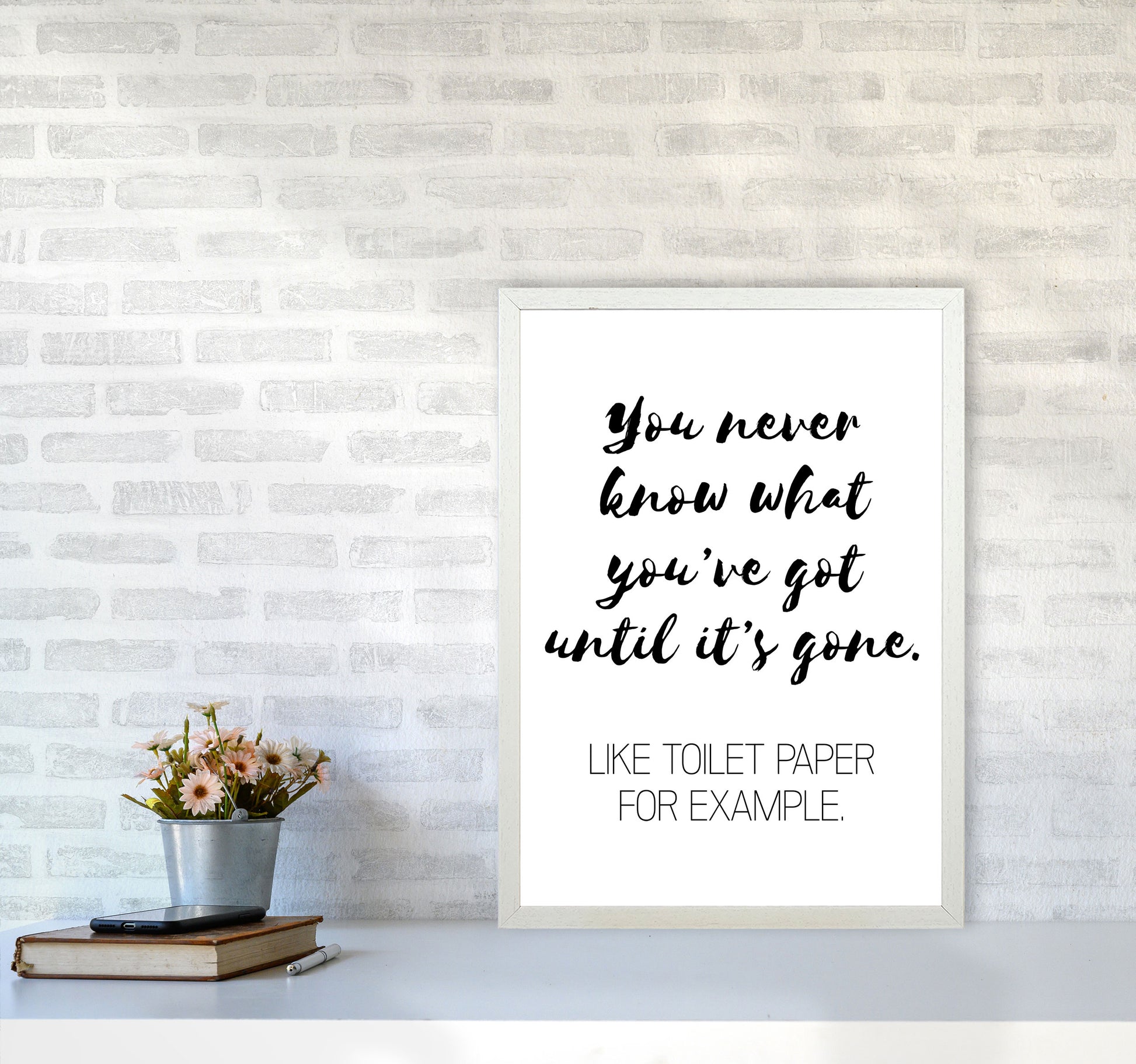 Toilet Paper, Bathroom Modern Print, Framed Bathroom Wall Art A2 Oak Frame