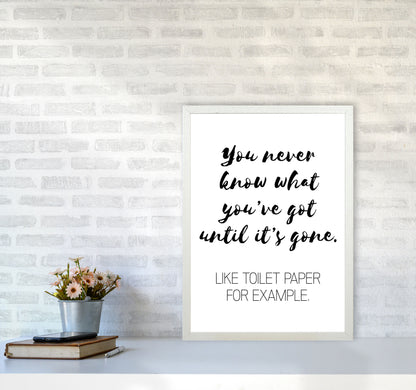 Toilet Paper, Bathroom Modern Print, Framed Bathroom Wall Art A2 Oak Frame