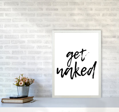 Get Naked, Bathroom Modern Print, Framed Bathroom Wall Art A2 Oak Frame