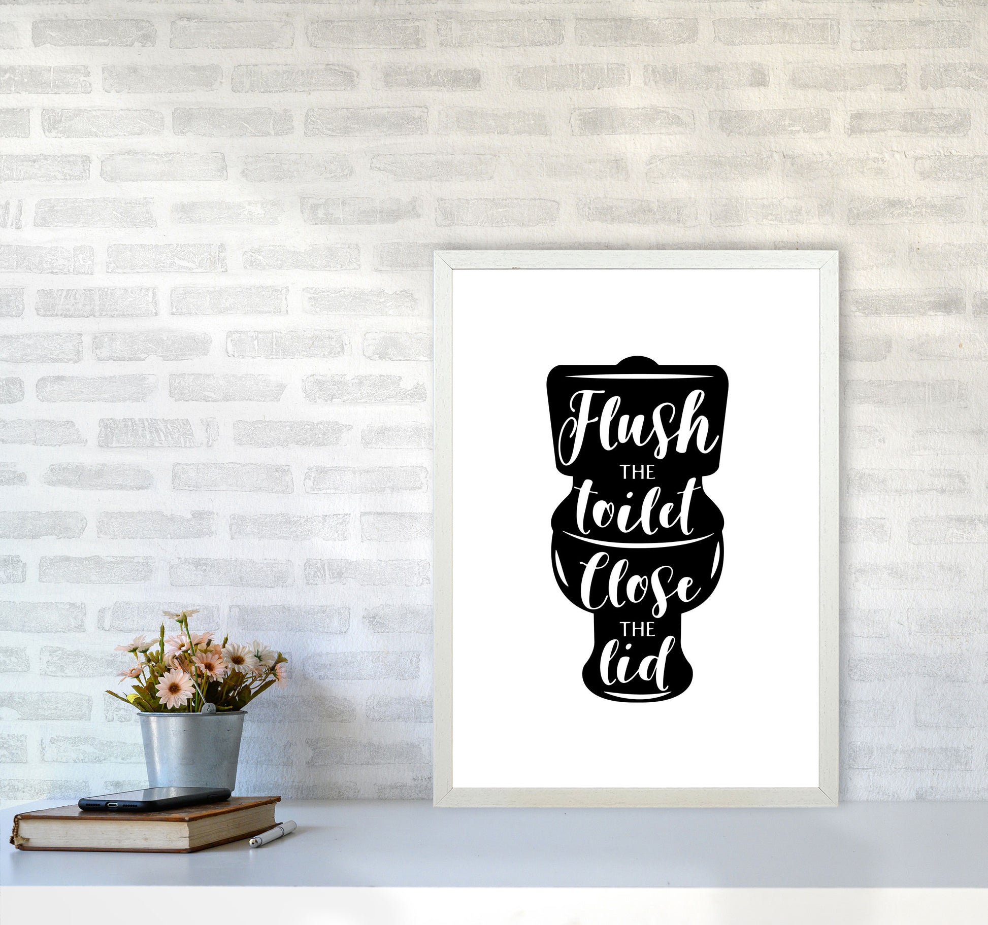Flush The Toilet, Bathroom Modern Print, Framed Bathroom Wall Art A2 Oak Frame
