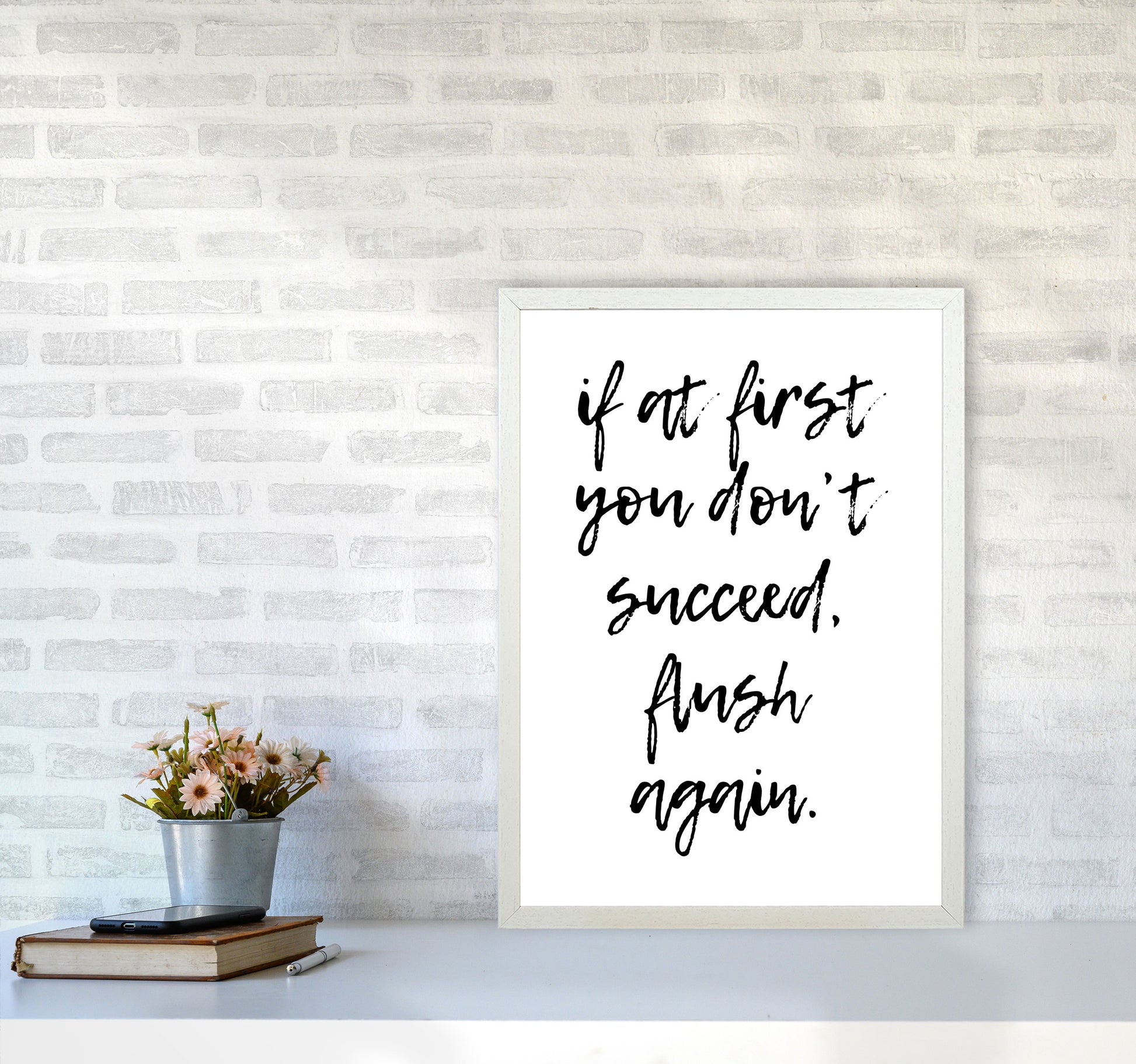 Flush Again, Bathroom Modern Print, Framed Bathroom Wall Art A2 Oak Frame