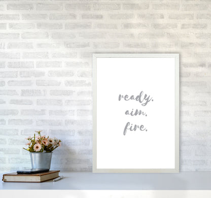 Ready Aim Fire Grey, Bathroom Modern Print, Framed Bathroom Wall Art A2 Oak Frame