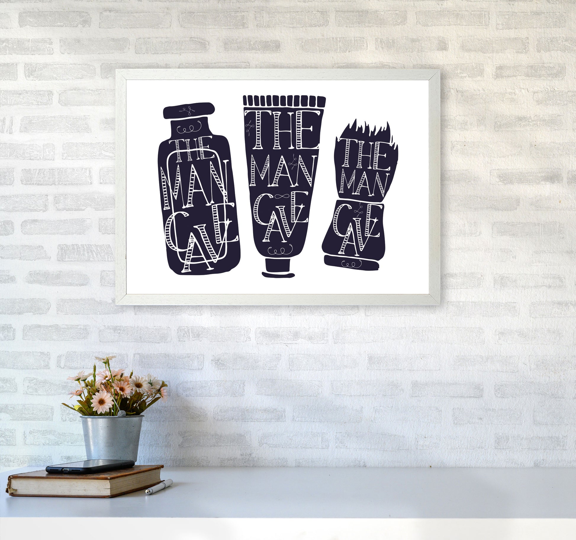 The Man Cave 4 Modern Print, Framed Bathroom Wall Art A2 Oak Frame