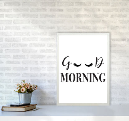Good Morning Lashes Framed Typography Wall Art Print A2 Oak Frame