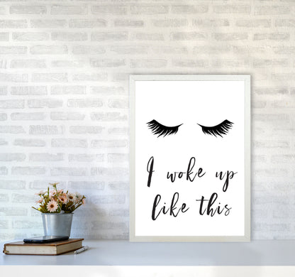 I Woke Up Like This Lashes Framed Typography Wall Art Print A2 Oak Frame