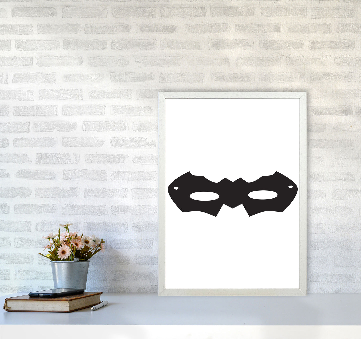 Superhero Mask Framed Nursey Wall Art Print A2 Oak Frame