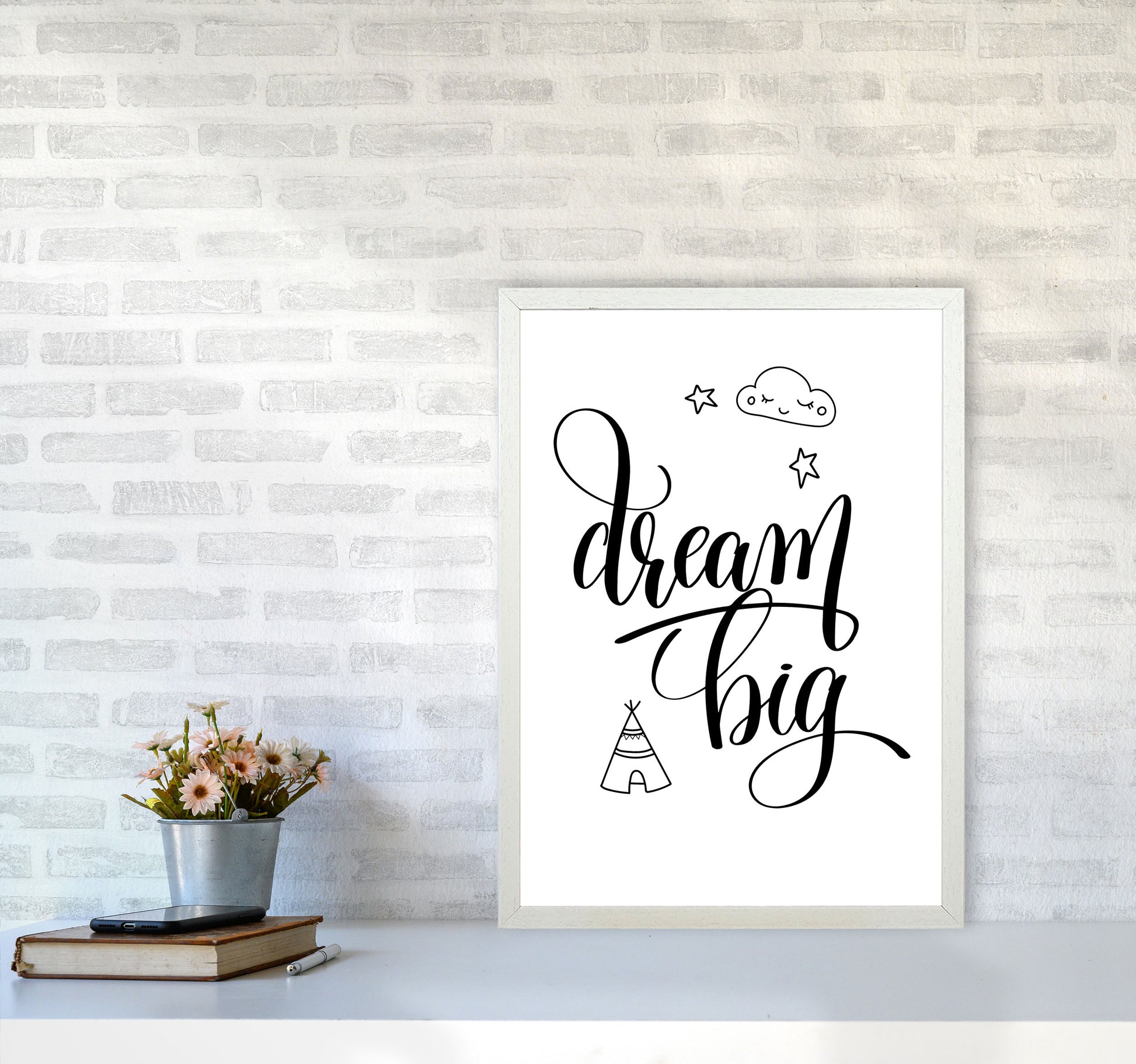 Dream Big Black Framed Nursey Wall Art Print A2 Oak Frame