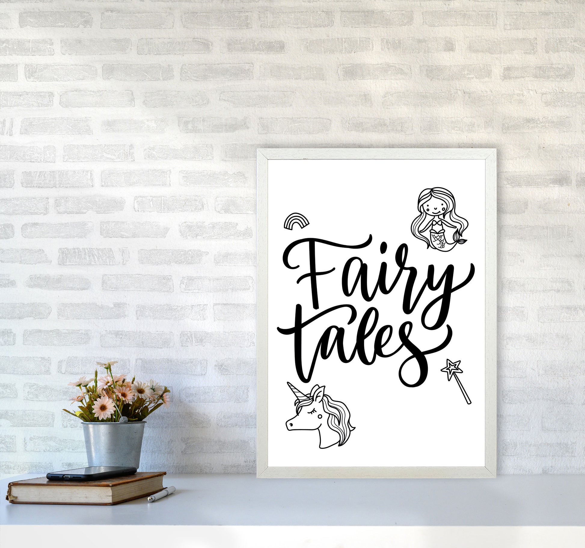 Fairy Tales Black Framed Nursey Wall Art Print A2 Oak Frame