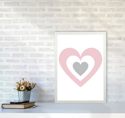 Pink And Grey Heart Modern Print A2 Oak Frame