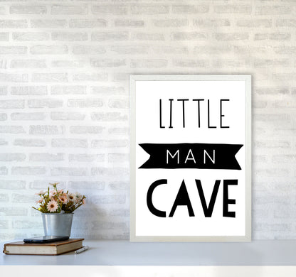 Little Man Cave Black Banner Framed Nursey Wall Art Print A2 Oak Frame