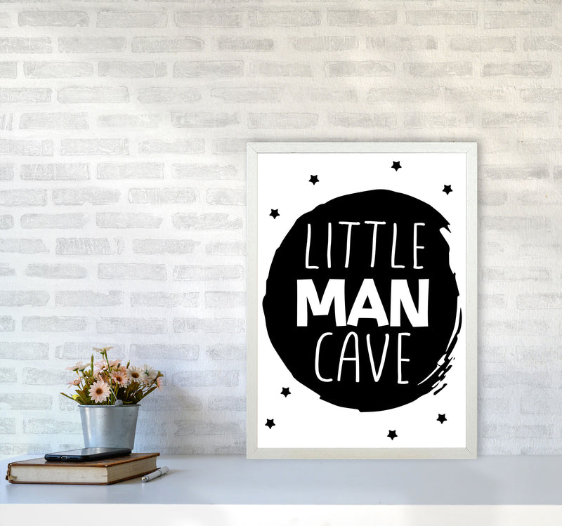 Little Man Cave Black Circle Framed Nursey Wall Art Print A2 Oak Frame