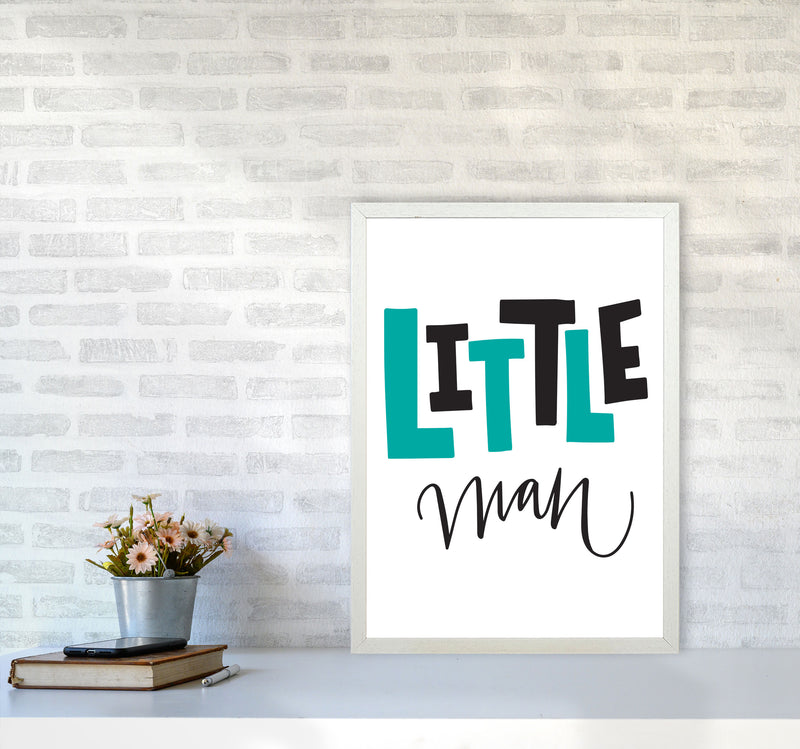 Little Man Teal And Black Framed Nursey Wall Art Print A2 Oak Frame