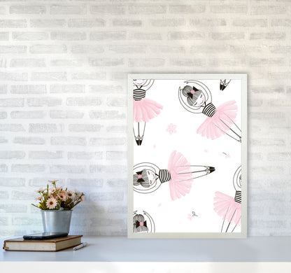Ballerina Repeat Pattern Framed Nursey Wall Art Print A2 Oak Frame