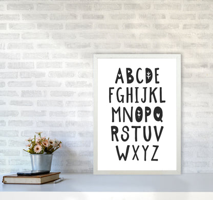 Black Alphabet Framed Nursey Wall Art Print A2 Oak Frame