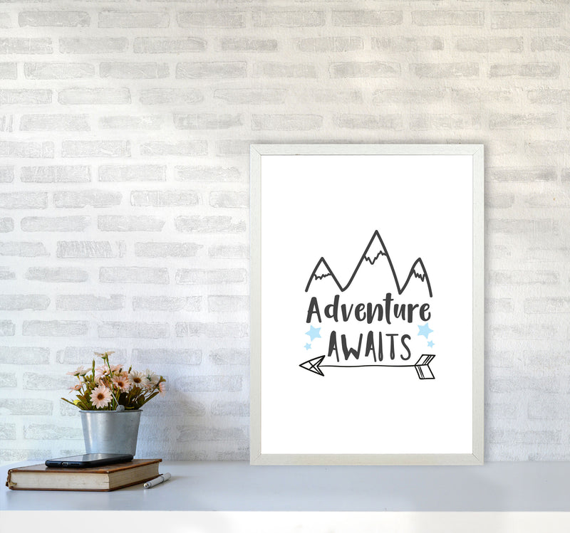 Adventure Awaits Framed Typography Wall Art Print A2 Oak Frame