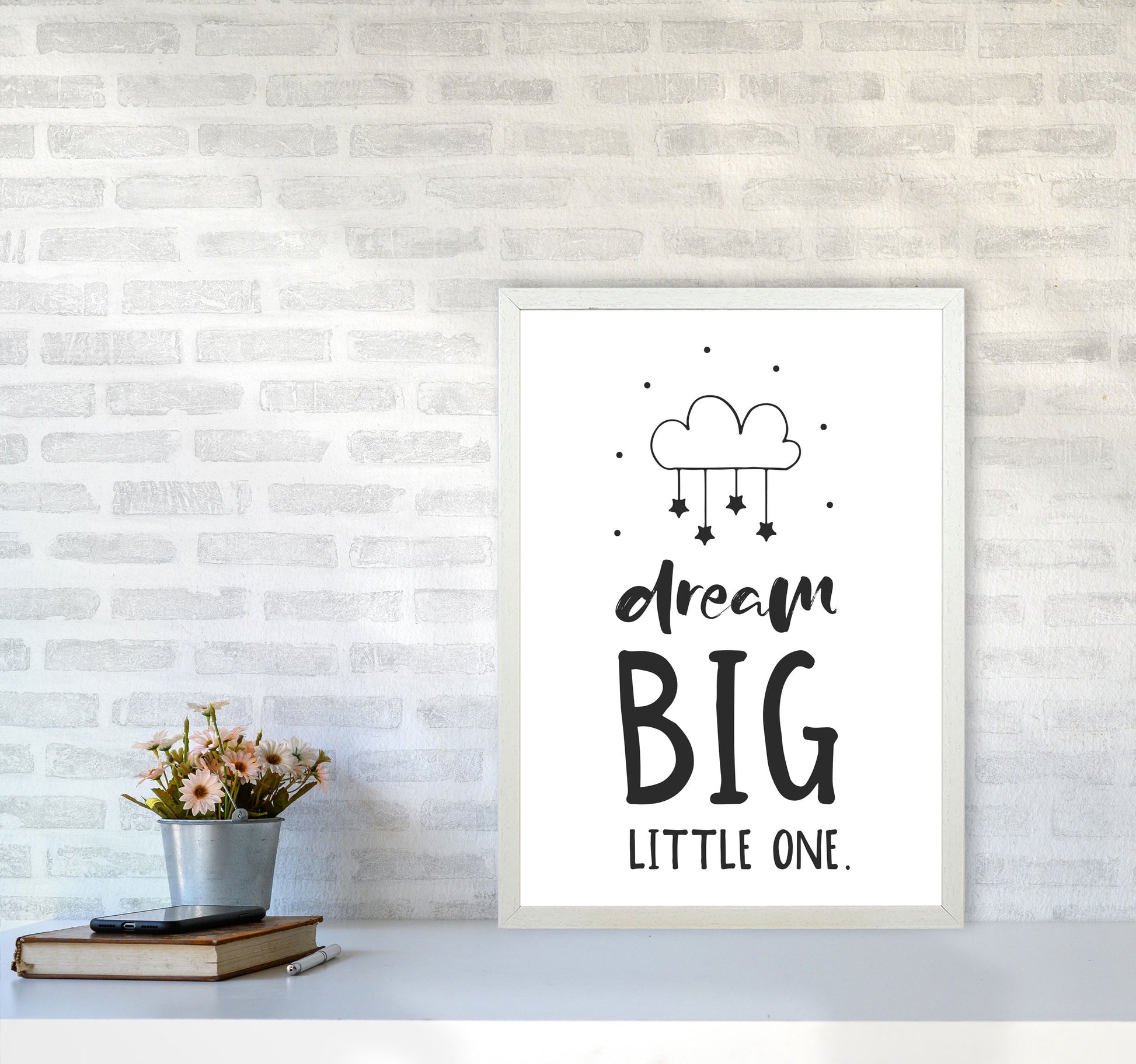 Dream Big Little One Black Framed Nursey Wall Art Print A2 Oak Frame