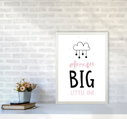 Dream Big Little One Pink And Black Framed Nursey Wall Art Print A2 Oak Frame