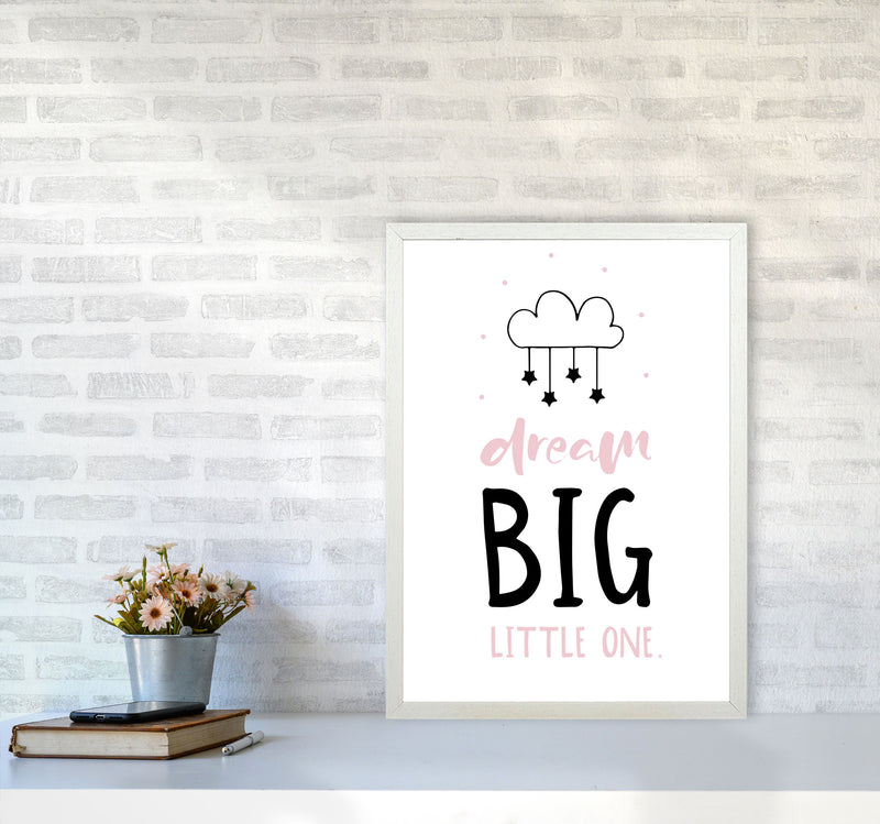Dream Big Little One Pink And Black Framed Nursey Wall Art Print A2 Oak Frame