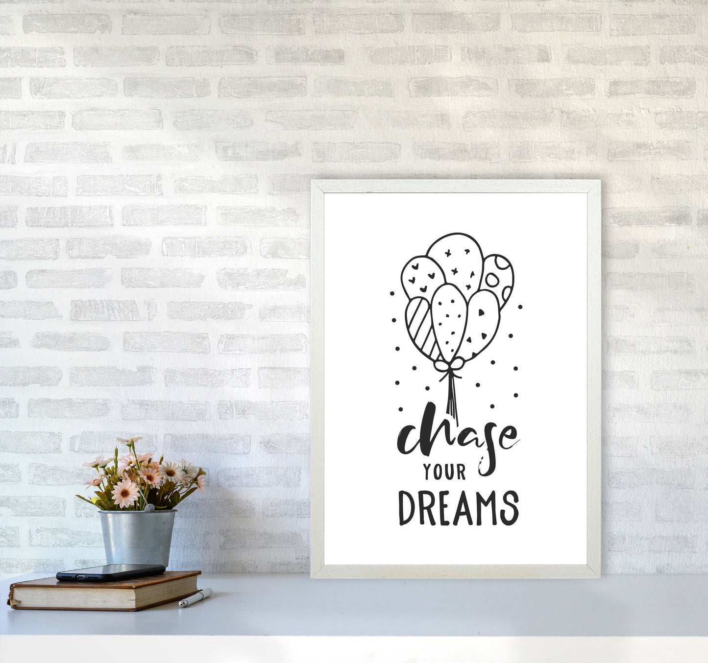 Chase Your Dreams Black Framed Nursey Wall Art Print A2 Oak Frame