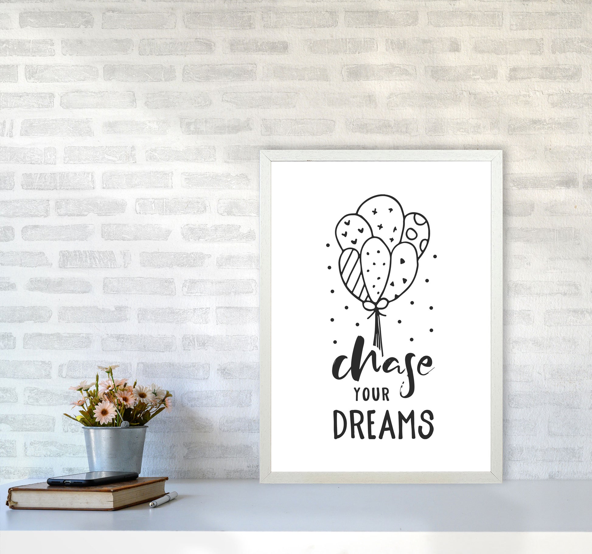 Chase Your Dreams Black Framed Nursey Wall Art Print A2 Oak Frame