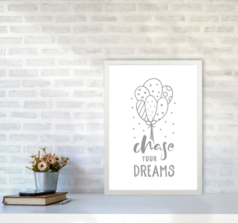 Chase Your Dreams Grey Framed Nursey Wall Art Print A2 Oak Frame