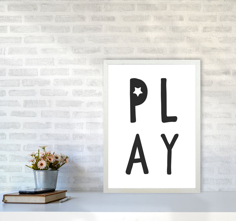 Play Black Framed Typography Wall Art Print A2 Oak Frame