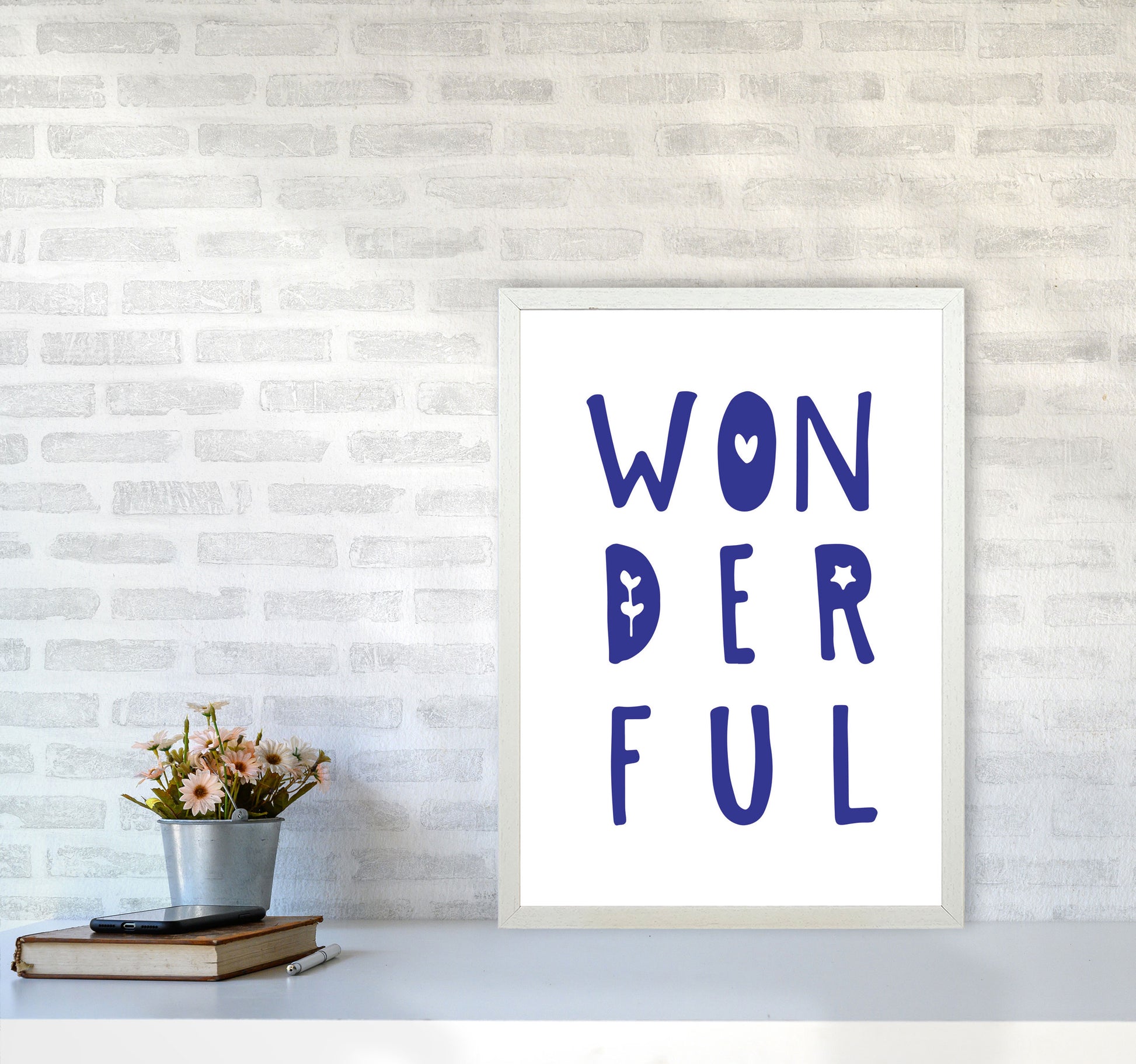 Wonderful Navy Framed Nursey Wall Art Print A2 Oak Frame