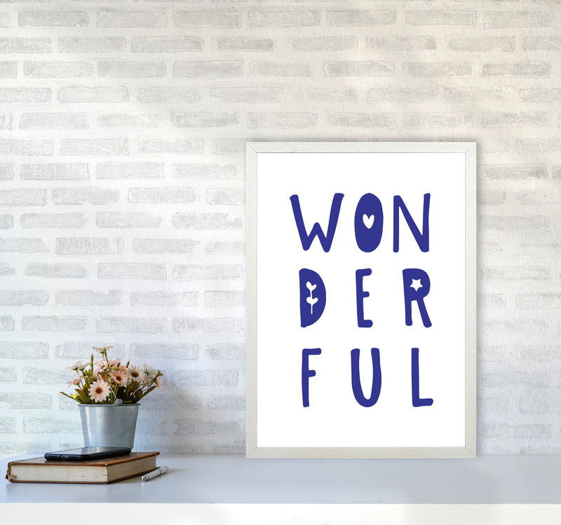 Wonderful Navy Framed Nursey Wall Art Print A2 Oak Frame