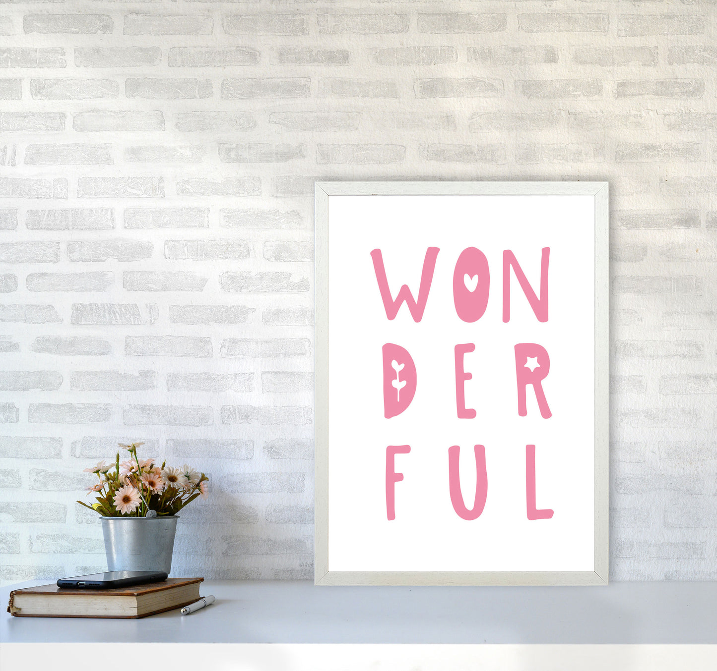 Wonderful Pink Framed Nursey Wall Art Print A2 Oak Frame