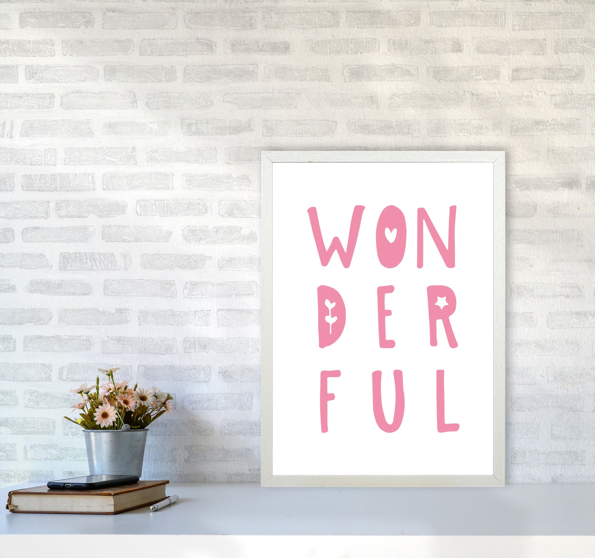 Wonderful Pink Framed Nursey Wall Art Print A2 Oak Frame