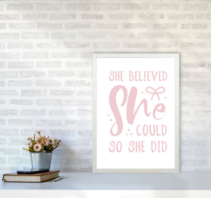 She Believed She Could So She Did Baby Pink Modern Print A2 Oak Frame