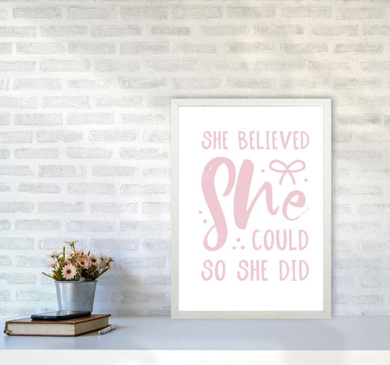 She Believed She Could So She Did Baby Pink Modern Print A2 Oak Frame
